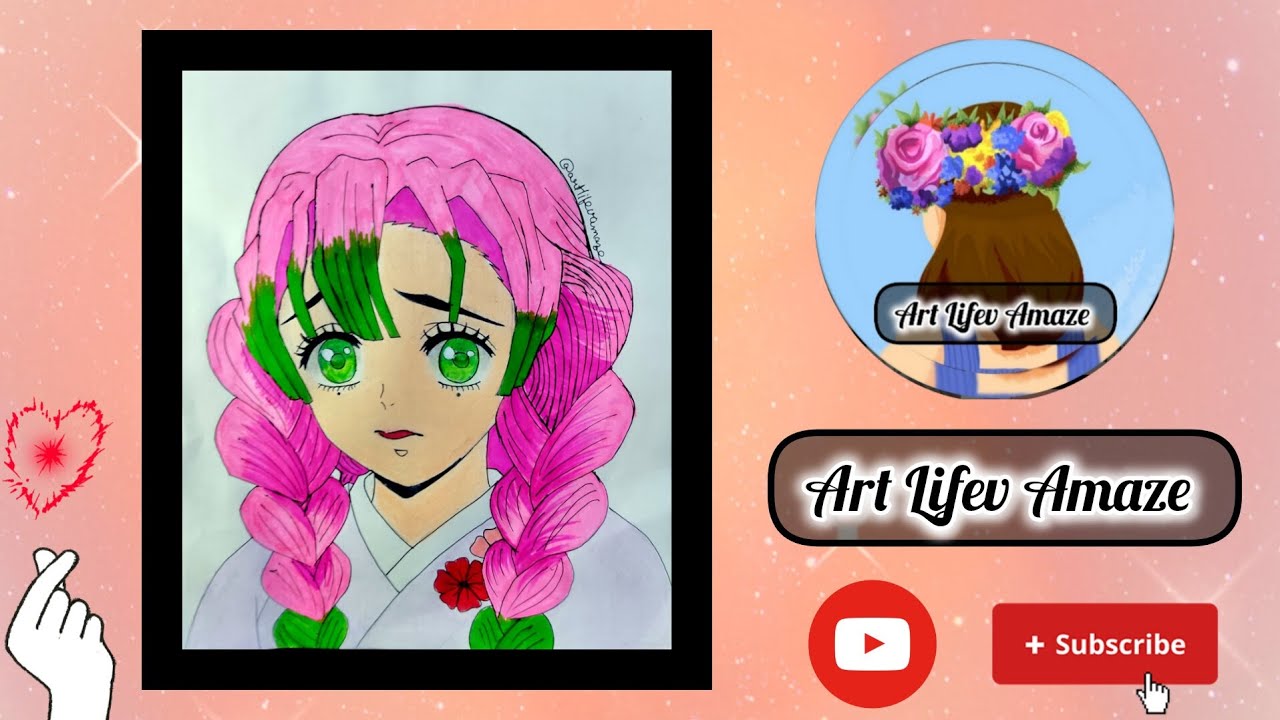 How to draw a coloured drawing of Mitsuri from demon slayer✨✍️ //step by step// for beginners☺️✨