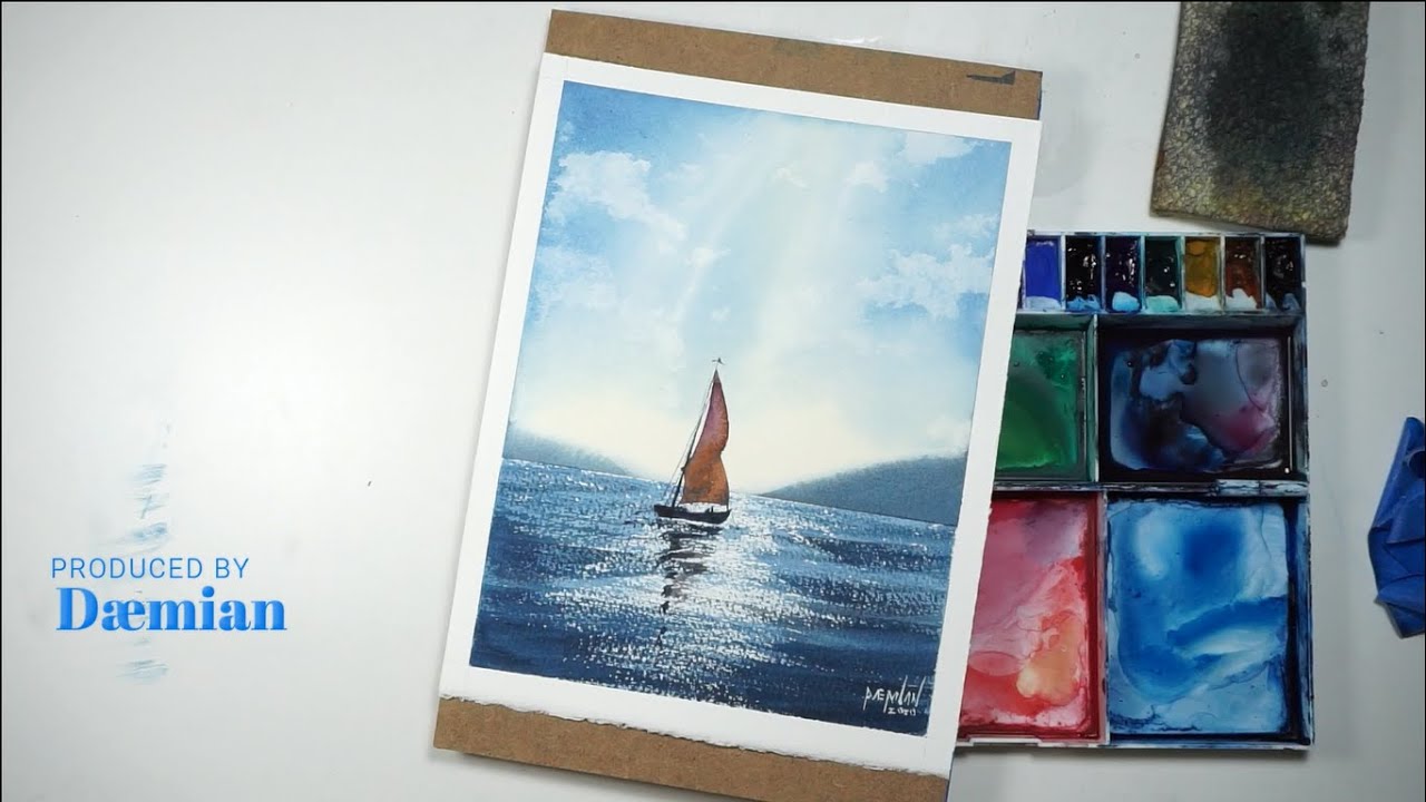 ¡ACUARELA! Cómo pintar un paisaje marino sencillo. #1
