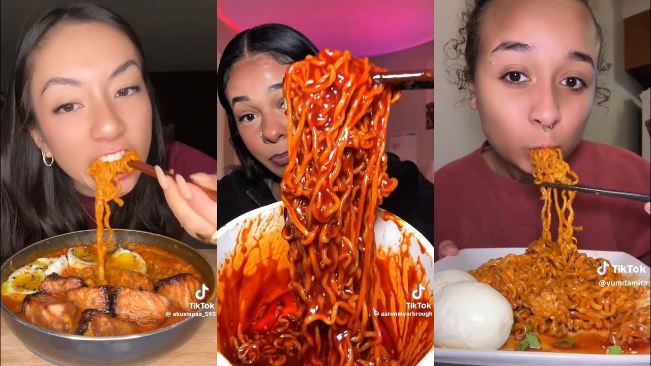 Spicy Buldak Noodles Mukbang Compilation 🔥 Satisfying Bites 😋 Extra Buldak Sauce 🌶️ Enoki 🍄 & more..
