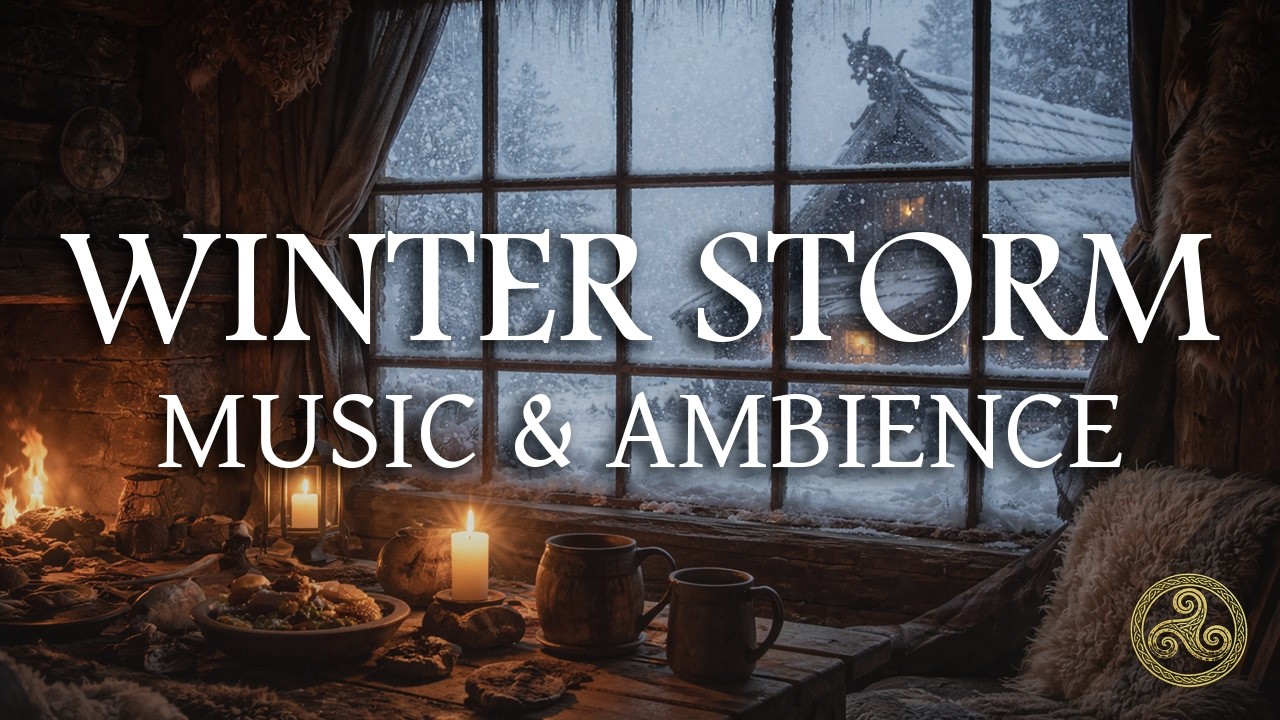 Winter Storm at the Longhouse | Relaxing Winter Ambience & Nordic Folk Music