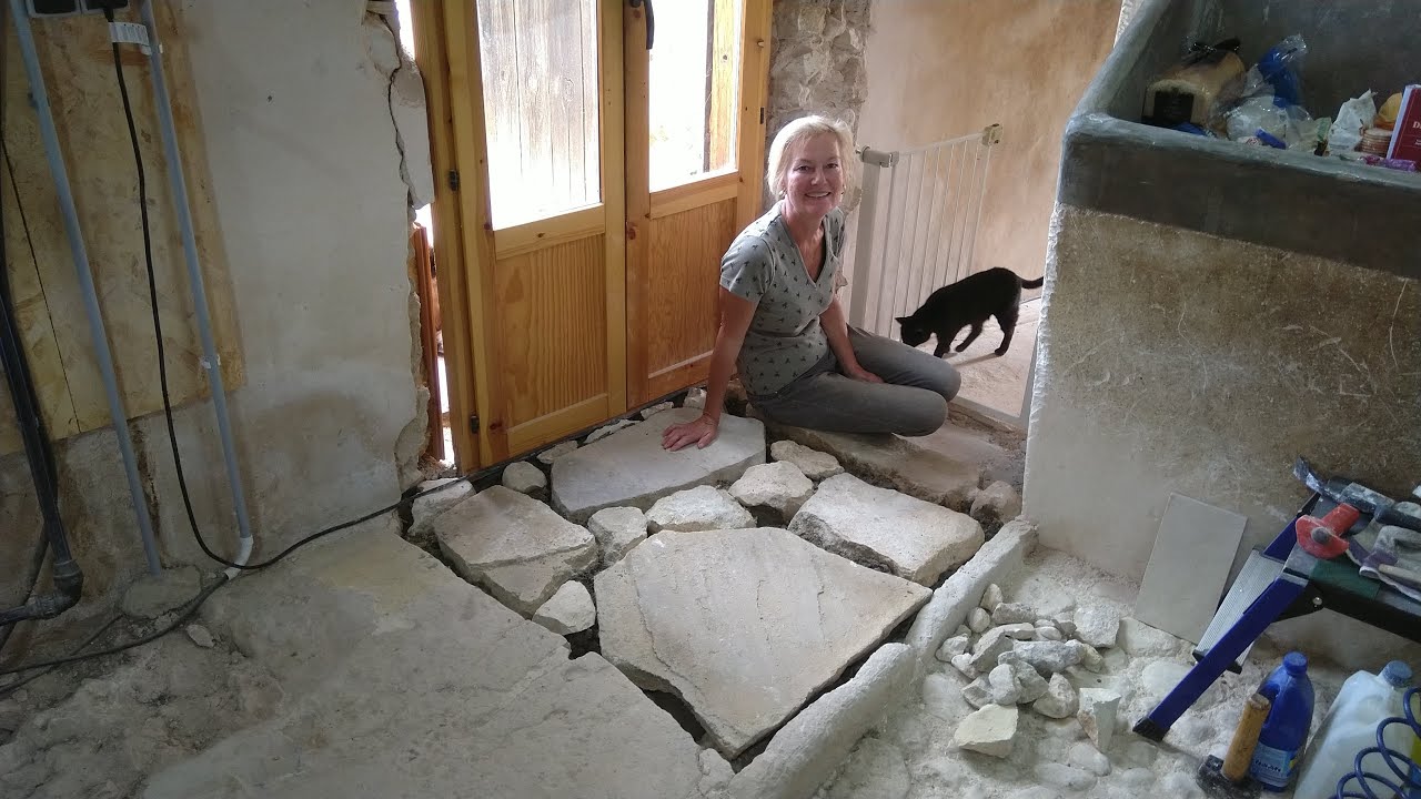 Laying the solid stone floor - matching new with old - Spanish Finca renovation