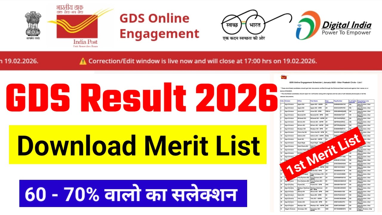 GDS Result 2026 | Post office gds result #gdsresult2026 India Post GDS Bharti 2026 1st Merit Cutoff
