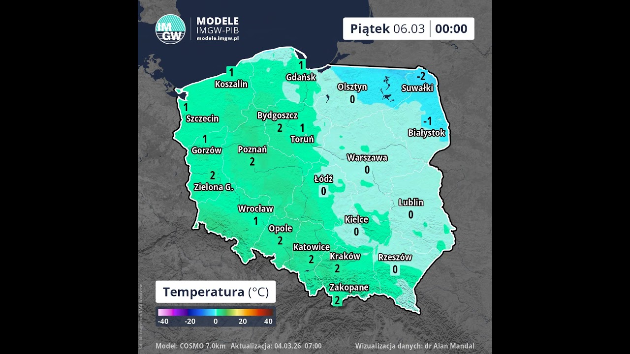 #Prognoza godzinowa temperatury powietrza na 4 dni (COSMO 7.0)