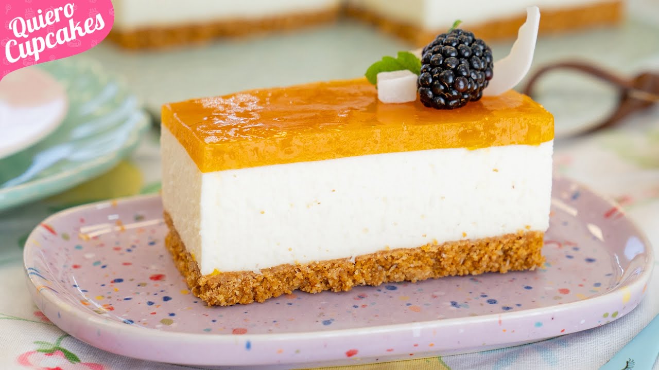 TARTA TROPICAL de mango y coco para verano (sin horno y s&uacute;per cremosa) | QUIERO CUPCAKES