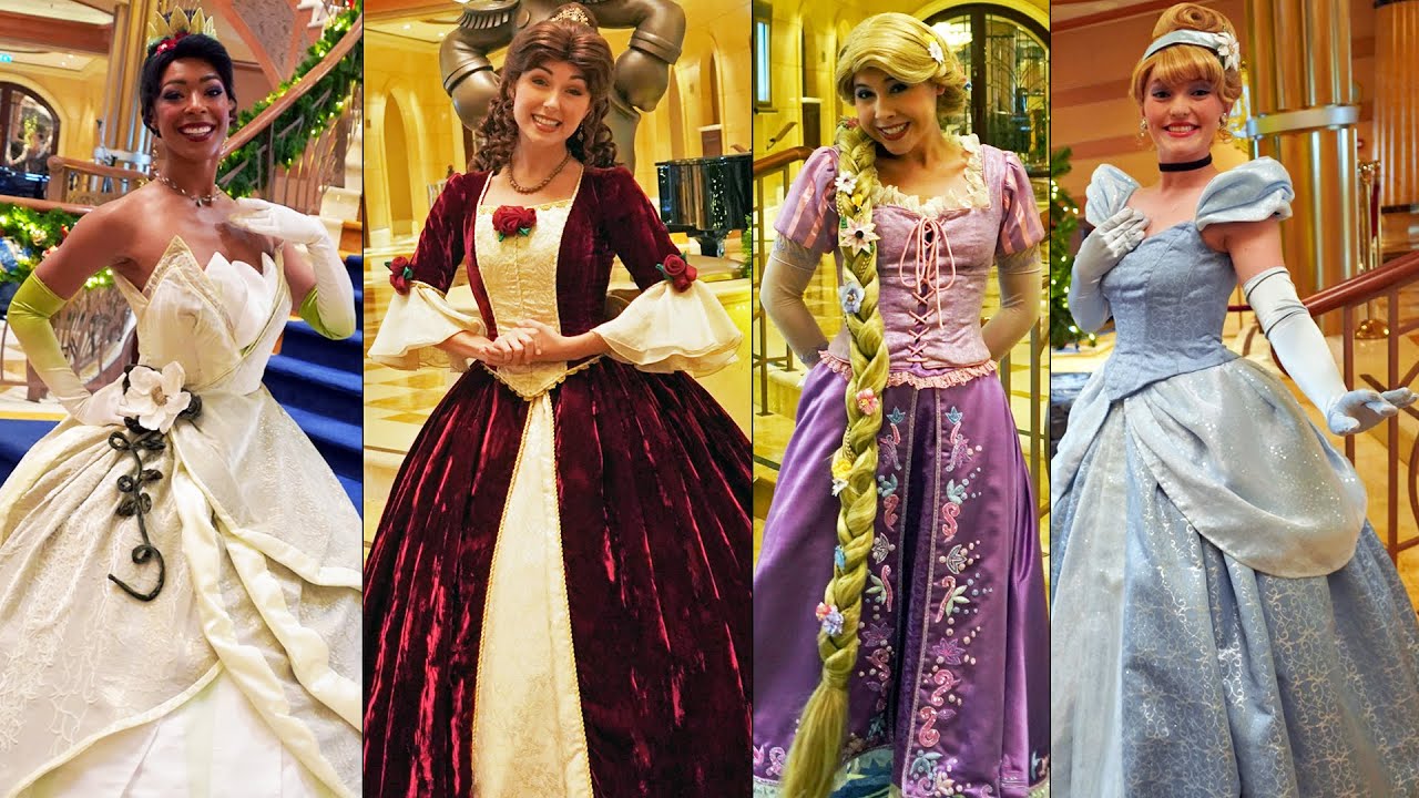 Princess Gathering - Tiana, Belle, Rapunzel & Cinderella on Disney Dream Very Merrytime Cruise - DCL