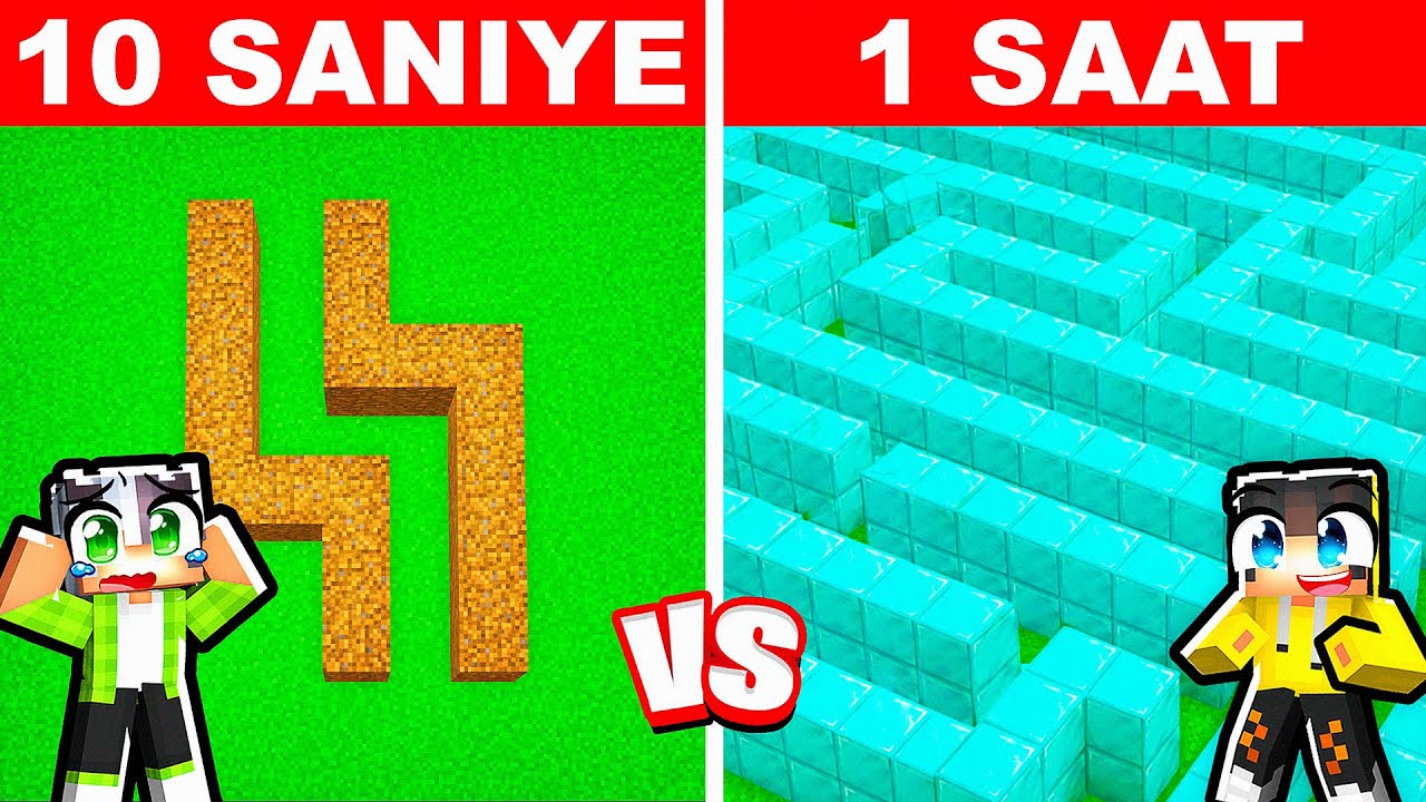 10 SANİYE vs 1 SAAT: Dev Labirent Yapı Kapışmasında Trolledim! 😂 | Minecraft