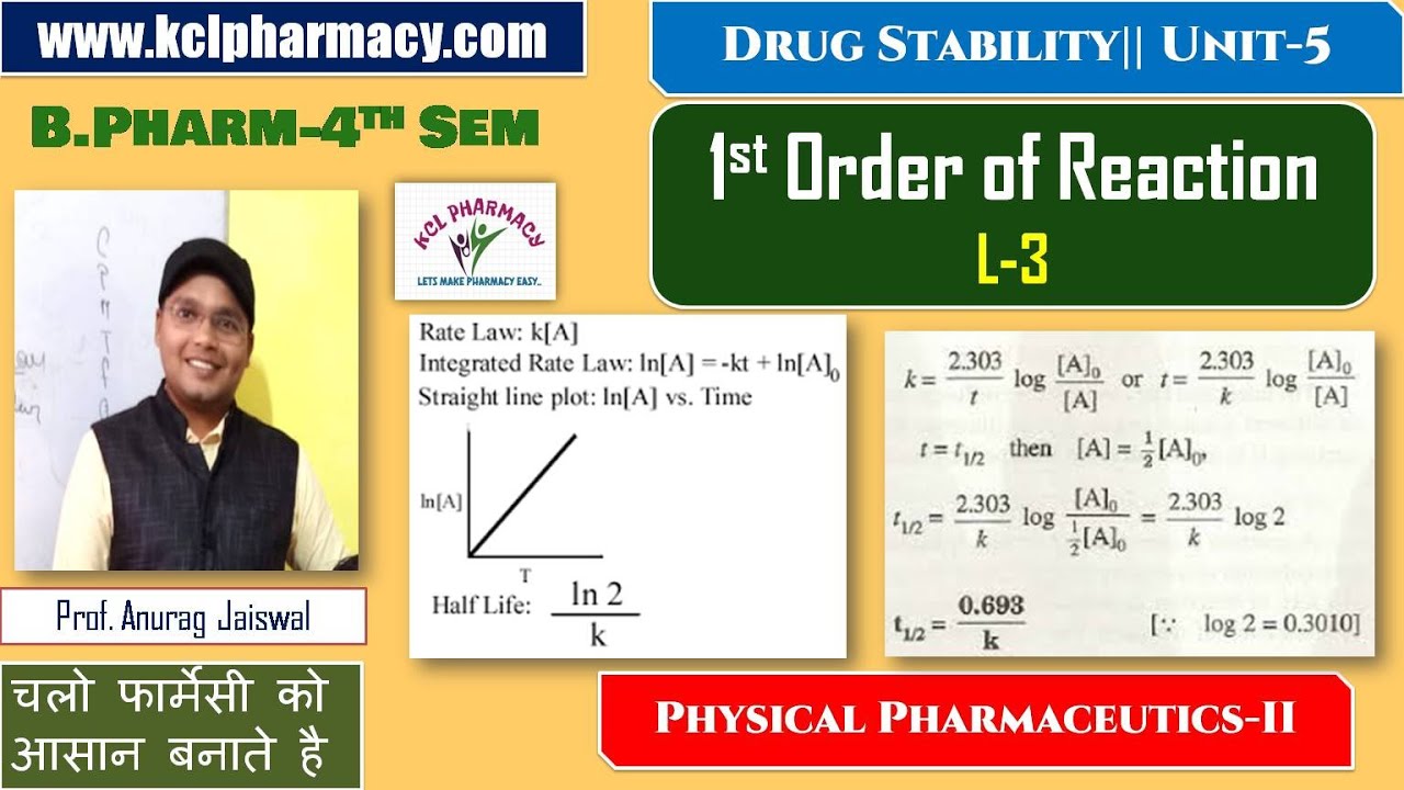 1st Order of Reaction , First Order, Half Life , Graph  || Drug Stability  L-3 Unit-5 || Physical-II