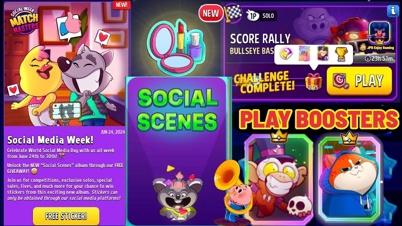NEW Album Social Scenes / Bullseye Bash+Rainbow Solo Challenge Score Rally 2175 Score Match Masters