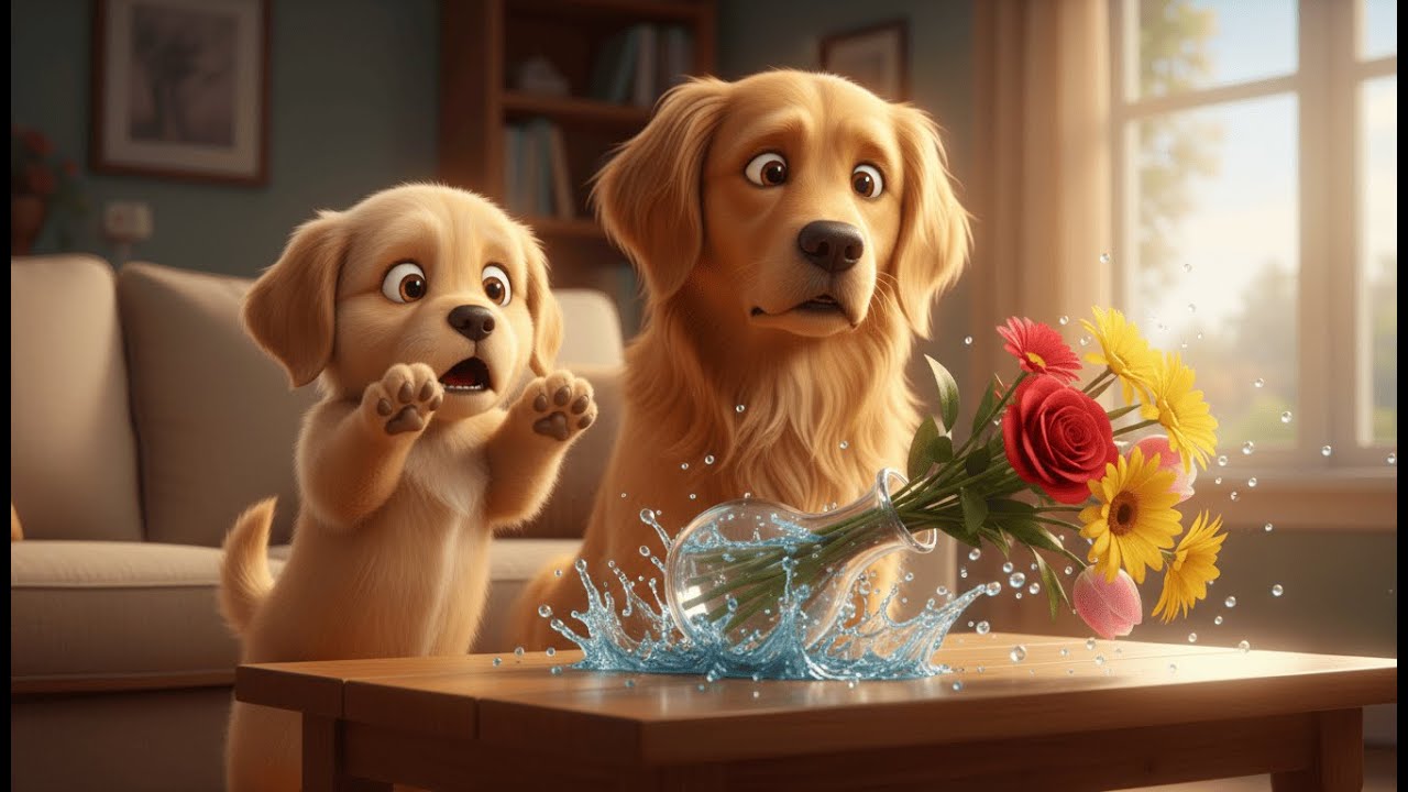 Puppy Breaks Mom's Vase But Makes Beautiful New Arrangement Together | Mama Dog