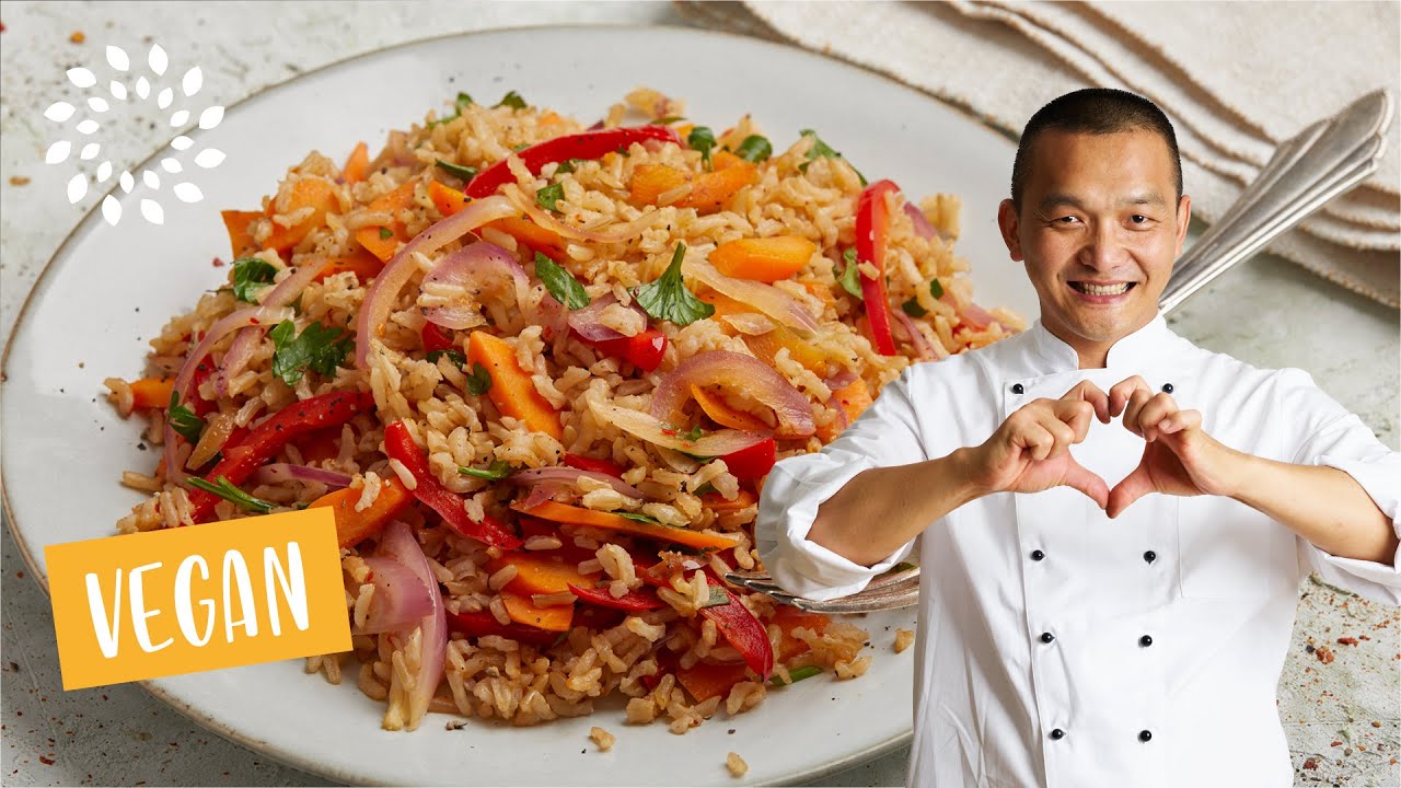 Eine schnelle Reispfanne mit dreierlei Gemüse 🍚🥕