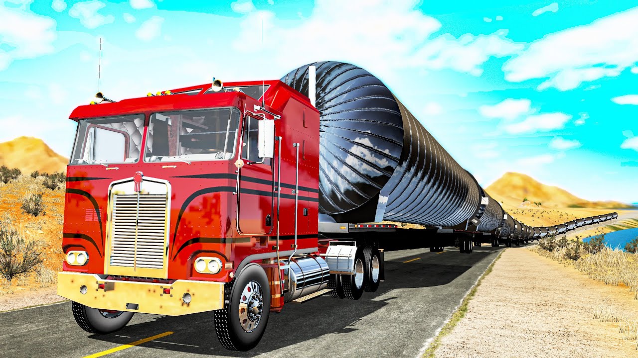 Giant Long Road Trains crashes #4 - Beamng drive