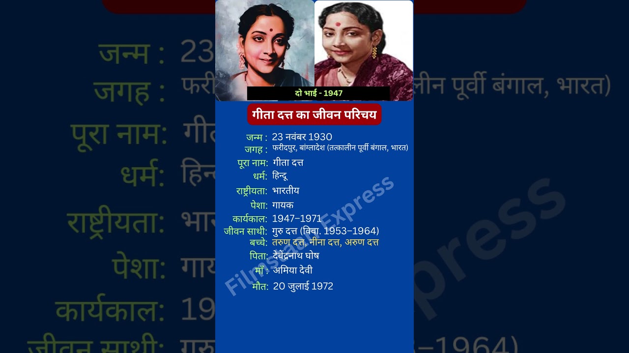 गीता दत्त का जीवन परिचय #geetadutt