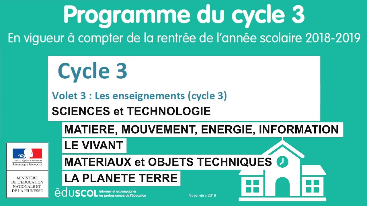 15. SCIENCES et TECHNOLOGIE - Mati&egrave;re, Vivant, Objets, La Terre - CM1 CM2 6&egrave;me - Programme Cycle 3