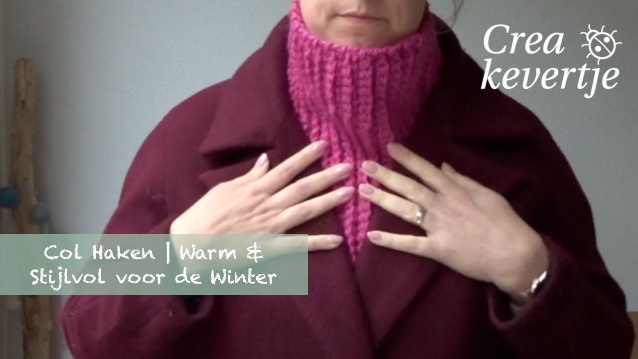 Warme Col Haken voor de Winter | Boordsteek Met Roze Garen
