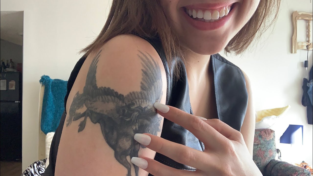 Whispered tattoo tour w/ skin scratching, tracing, and mouth sounds!! (CV for Nick!)