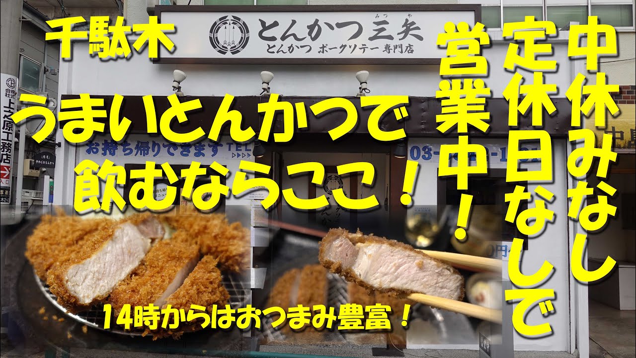 千駄木【とんかつ三矢】うまいとんかつで飲むならここ！十和田湖高原ポーク桃豚がうまい！中休み、定休日無しで営業中！【とんかつ】【ポークソテー】【飯動画】