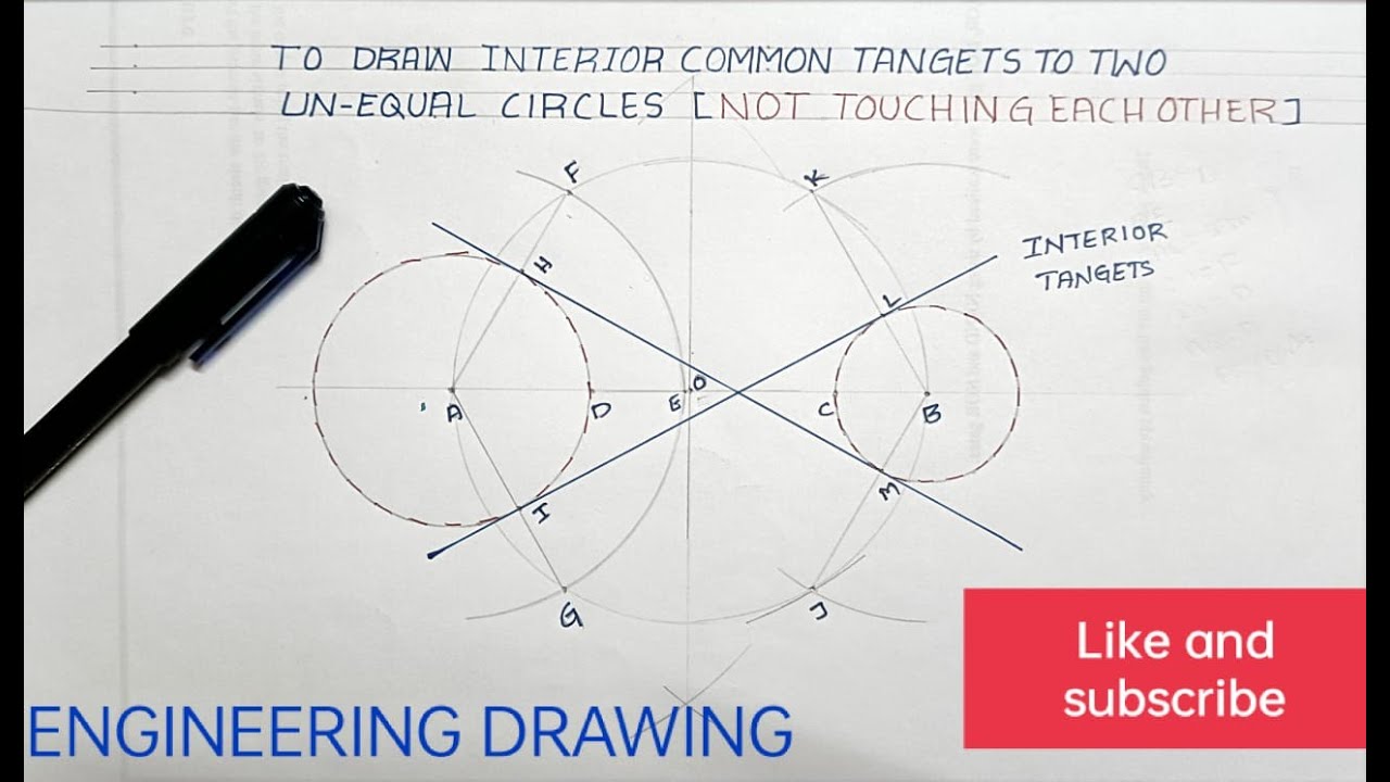 TO DRAW INTERIOR COMMON TANGENTS TO TWO UNEQUAL CIRCULES ( NOT TOUCHING EACH OTHER ) IN TELUGU