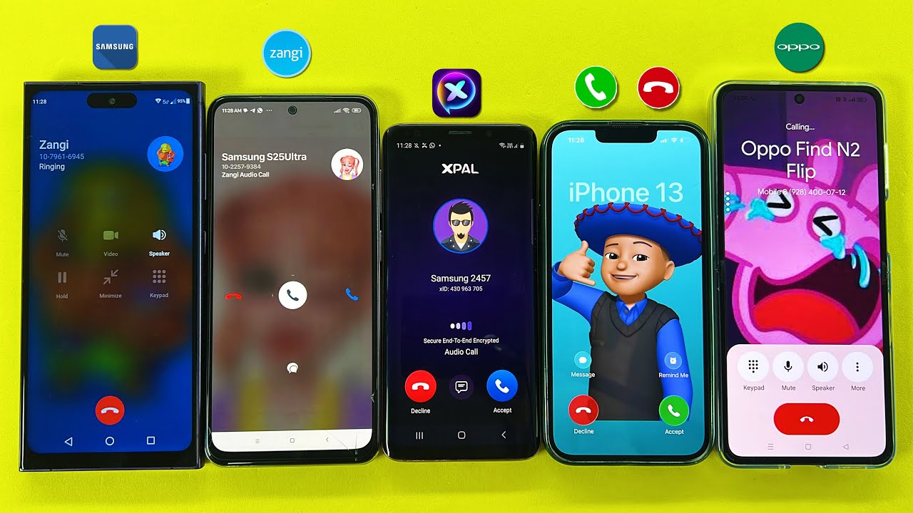 Incoming & Outgoing Call + Zangi + xPal Samsung S25Ultra + iPhone + XiAOMI + Samsung S9 + OPPO Flip