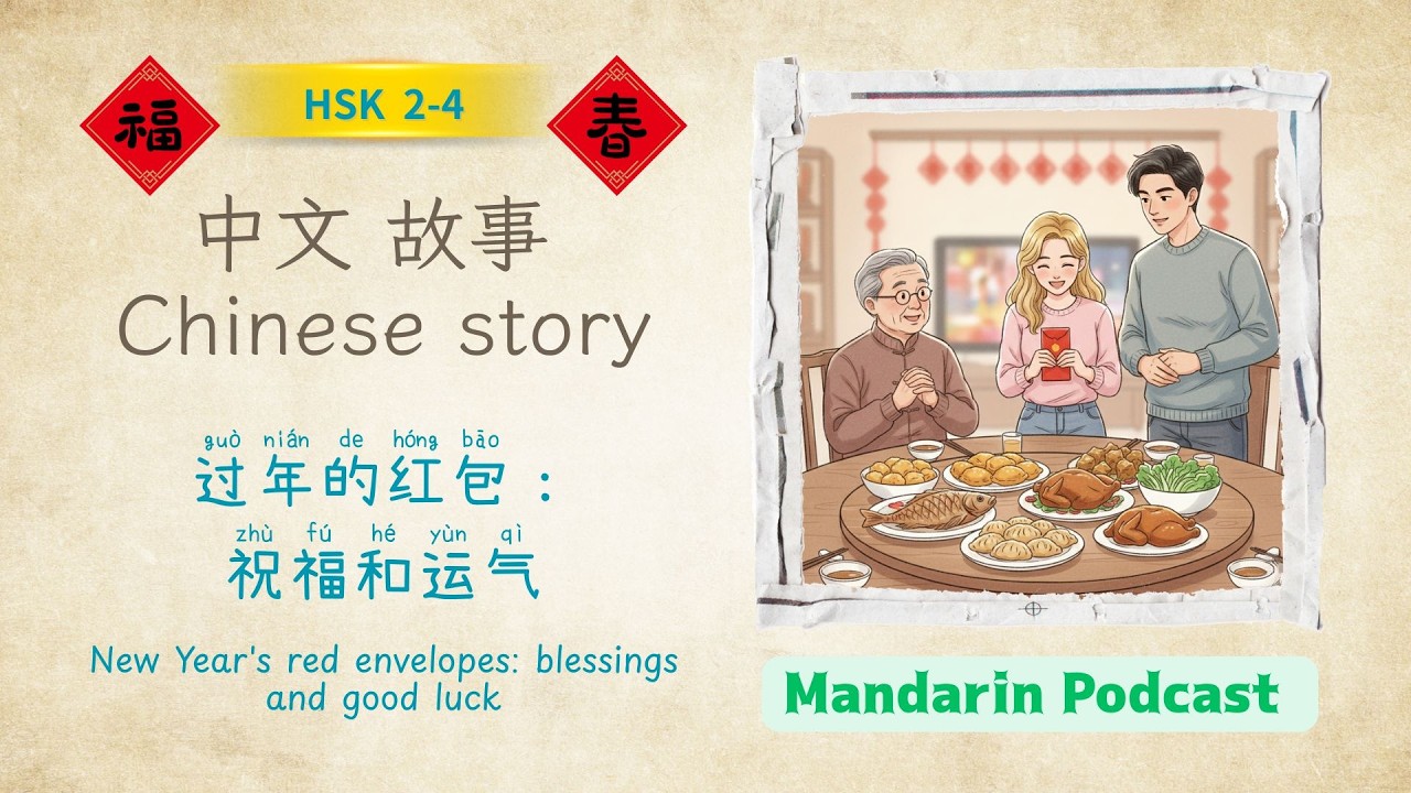 过年的红包：祝福和运气。 | New Year's red envelopes: blessings and good luck | Chinese Story for HSK 2–4 |