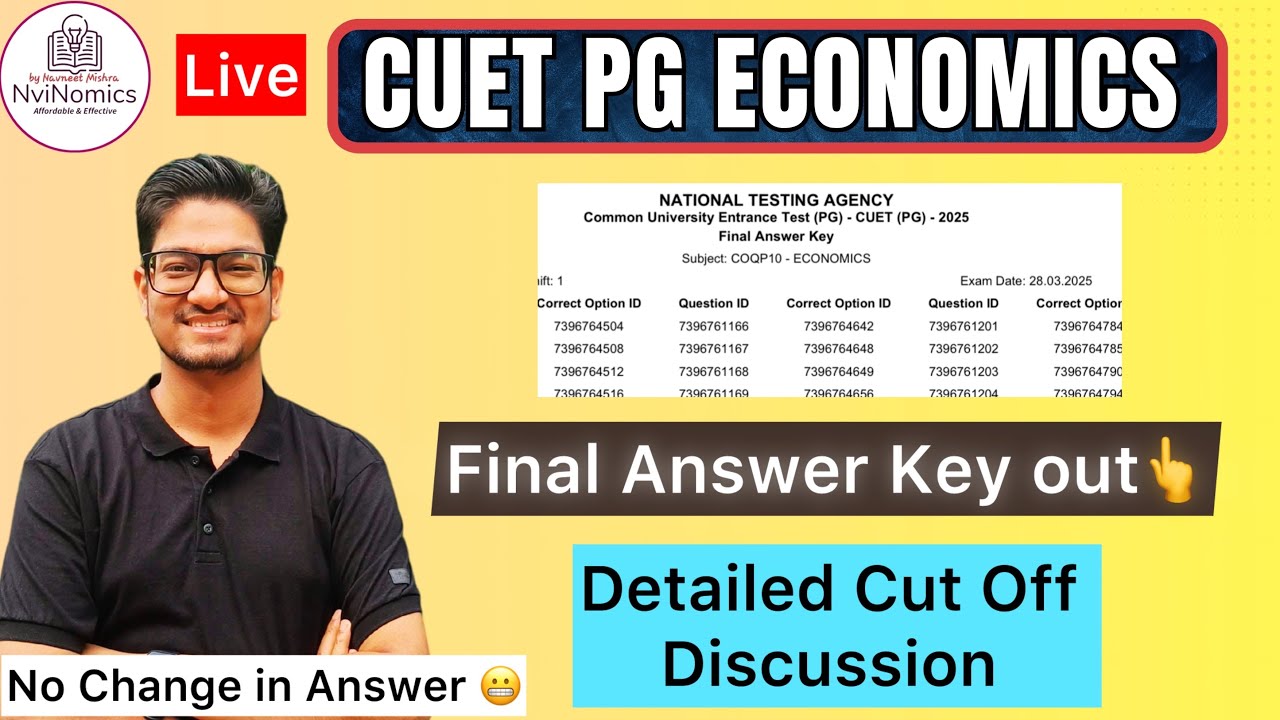 Official Answer key Out 🔥 CUET PG 2025 Final Result Update ||Cut Off Low 🧐 No Drop Qns in Economics.