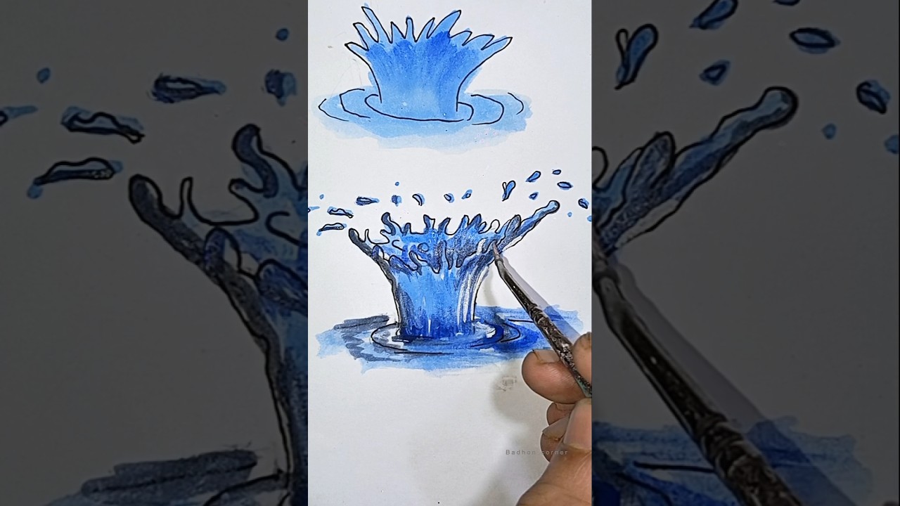 Realistic Water Splash Drawing 🌊| Satisfying Watercolor Art 