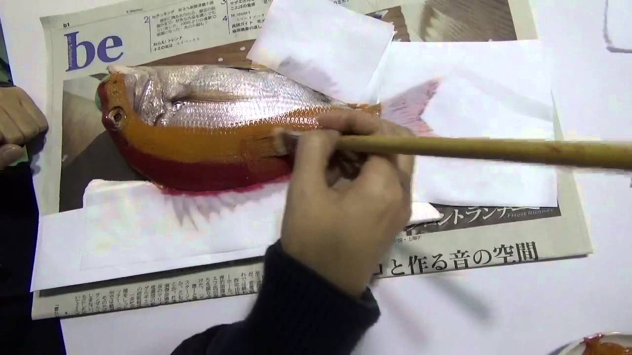 アート魚拓作成風景