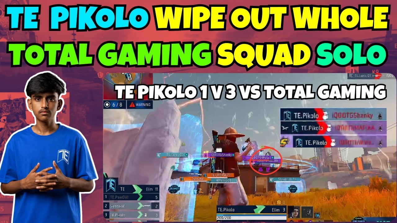 TE PIKOLO WIPE OUT WHOLE TOTAL GAMING SQUAD SOLO | TE PIKOLO 1 V 3 VS TOTAL GAMING | TEAM ELITE