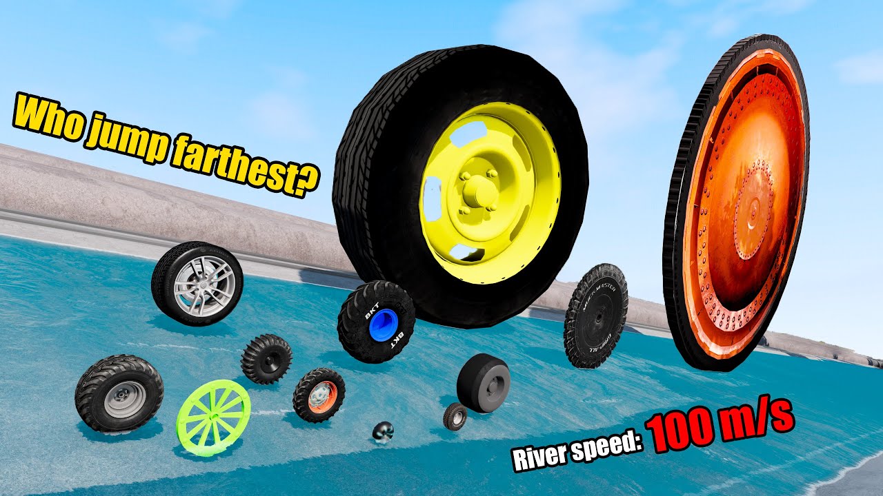Which Сar Wheel Jumps Farthest in Water? - Beamng drive