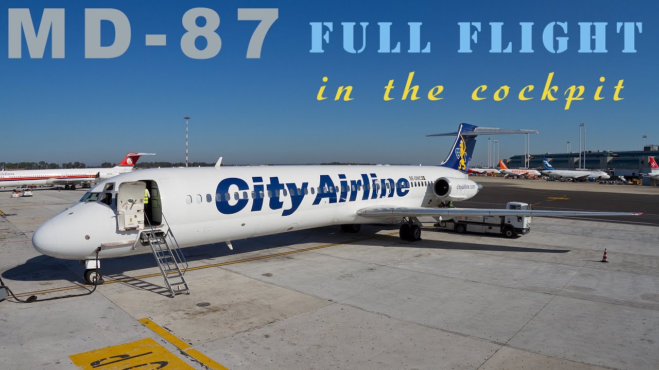 City Airline MD-87 full cockpit flight FCO GOT