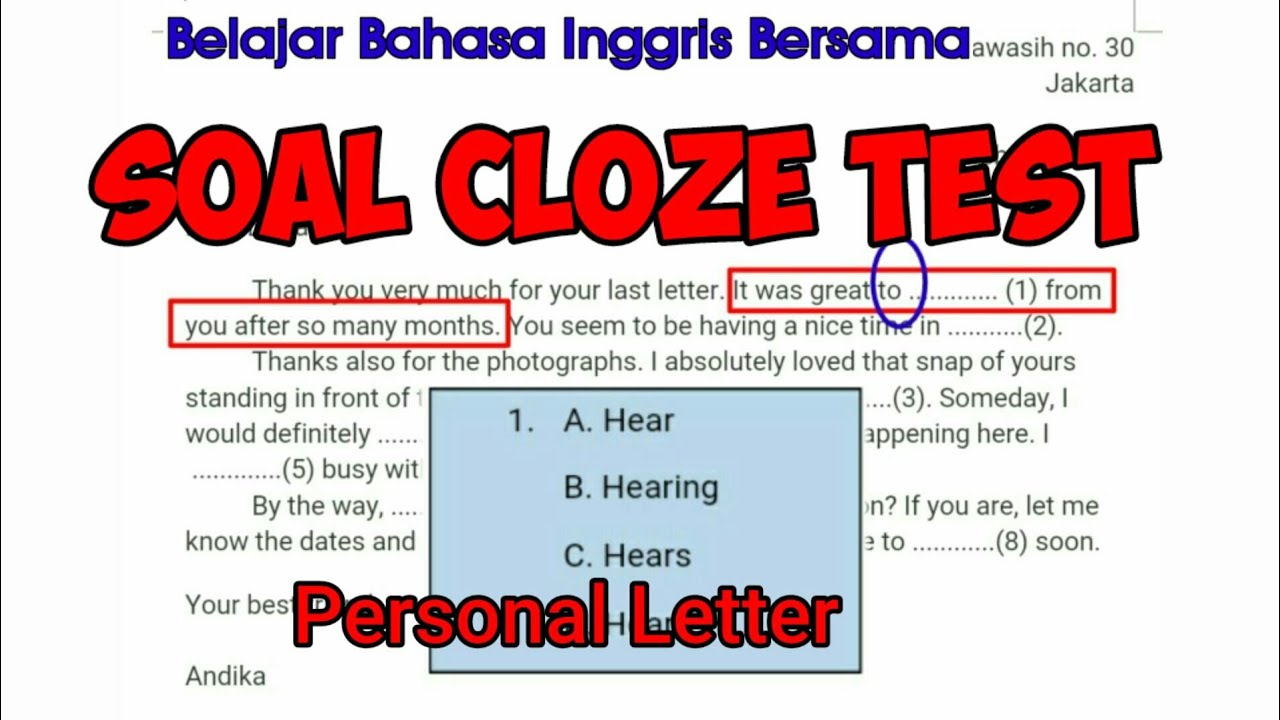 Soal Cloze Test Personal Letter || Materi kelas 11