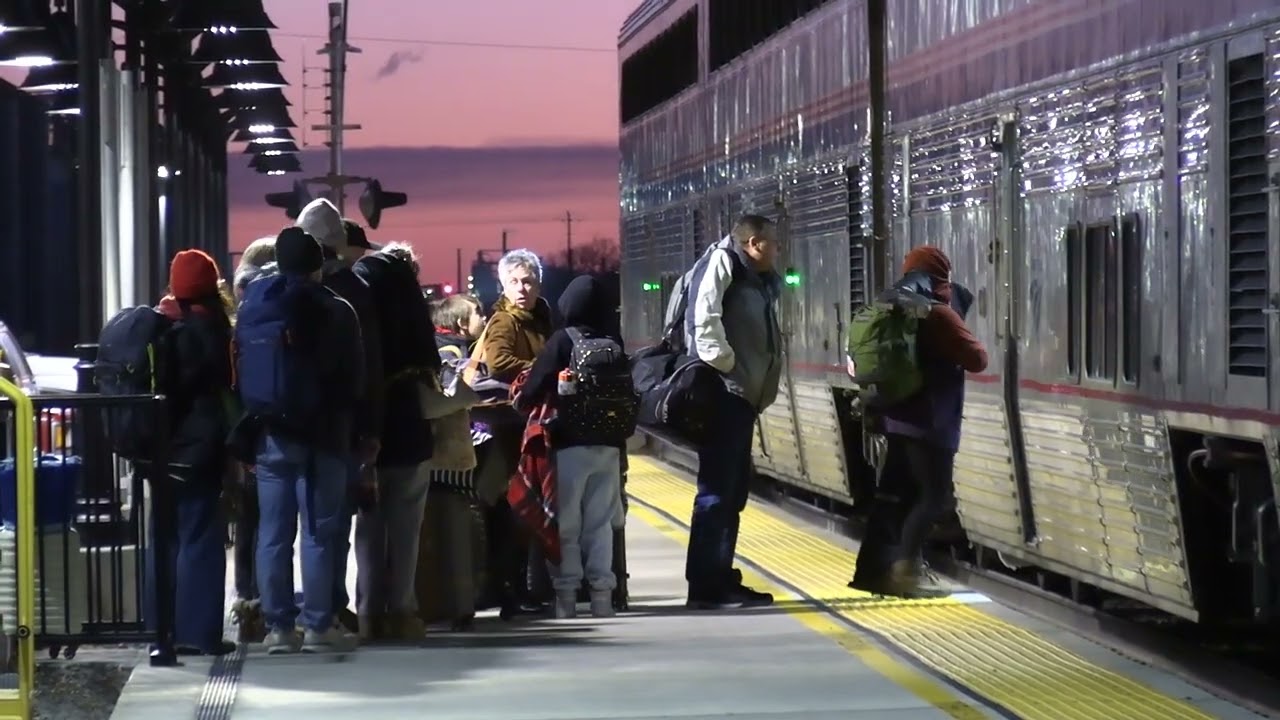 A wind-blown Calif. Zephyr in Ft. Morgan on 17JAN2026