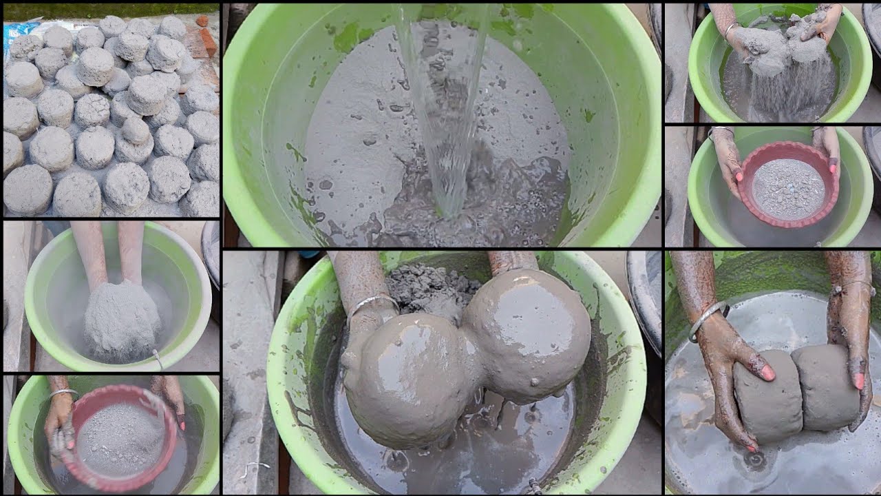 Asmr- Super Soft Cup Shapes Pure Cement Dry Crumbling+ Shifting+ Paste On Crumbling+ Smashing