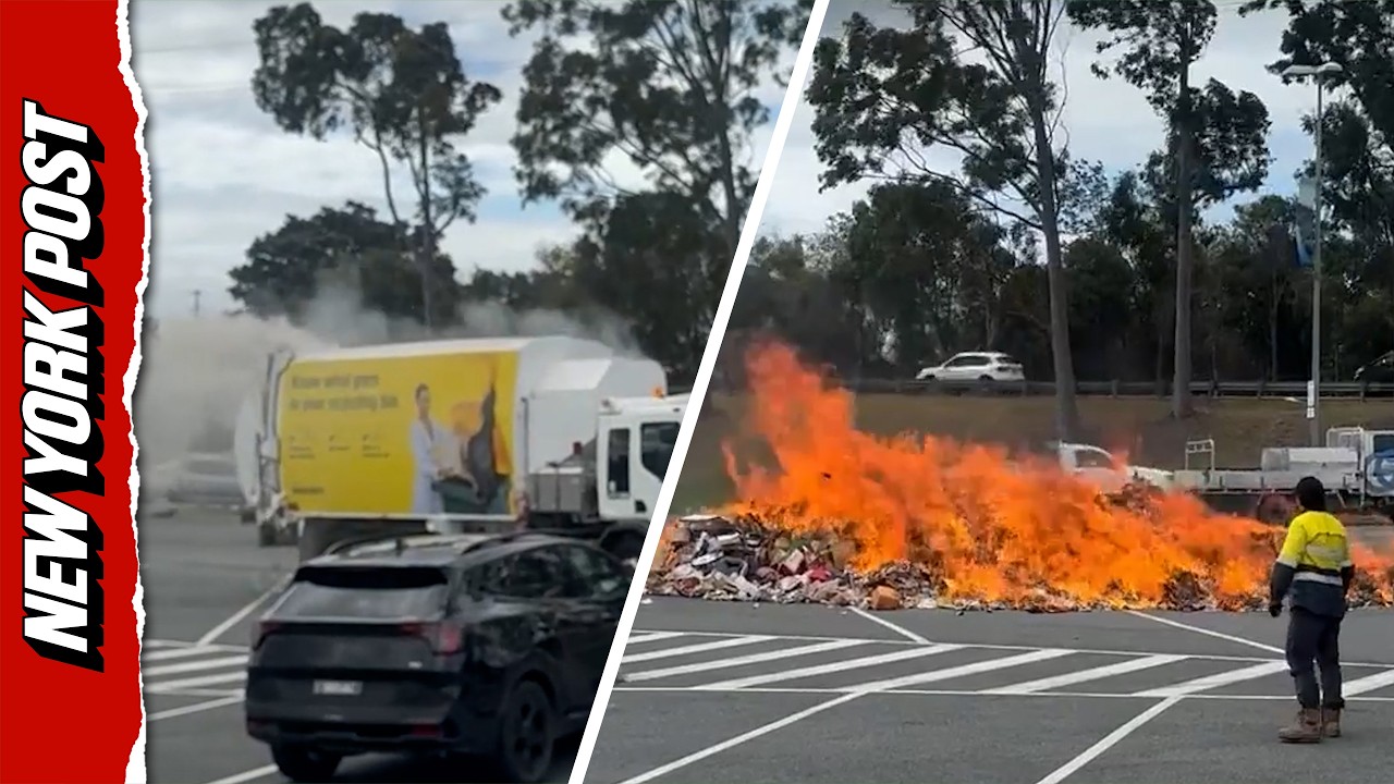Flames Erupt From Garbage Truck Triggering Emergency Load Dump