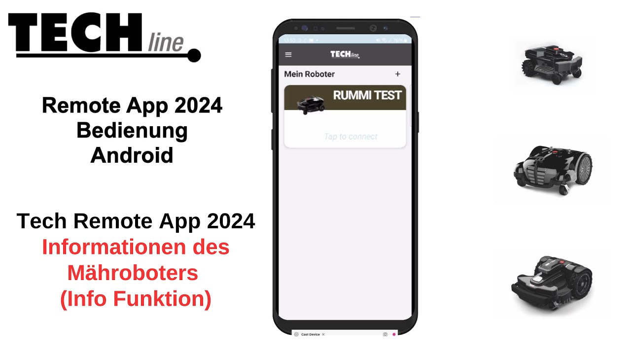 Tech M&auml;hroboter Remote App Android 2024 Funktion 'Info'