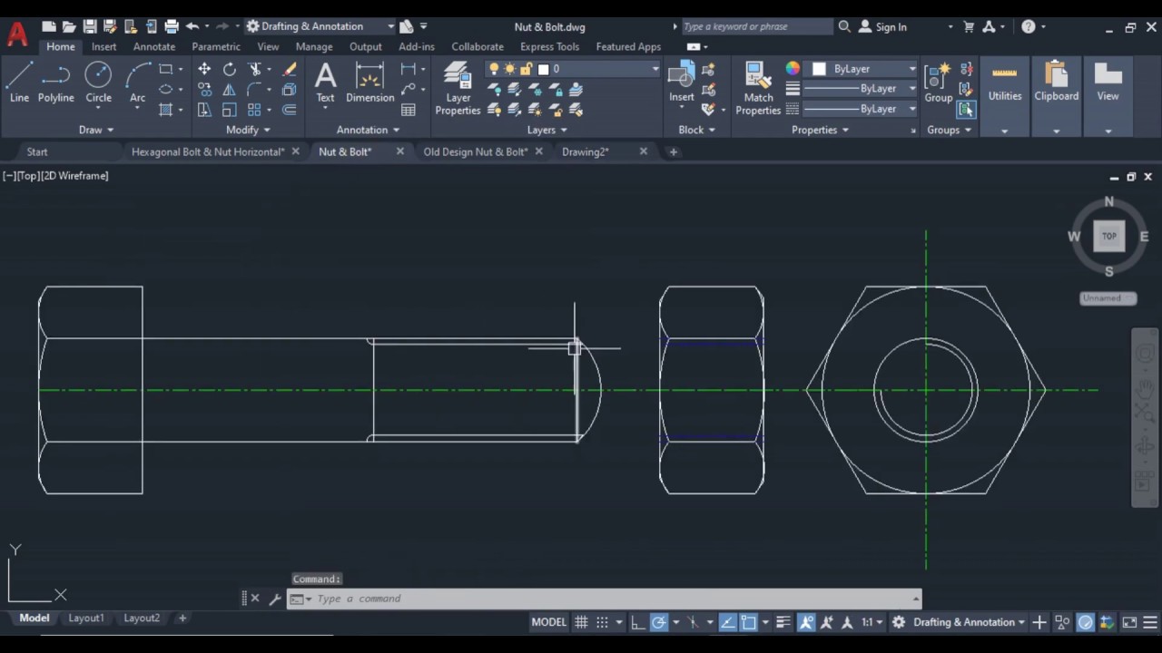 Engineering drawing || Hexagonal nut drawing || Hexagonal nut and Bolt ||