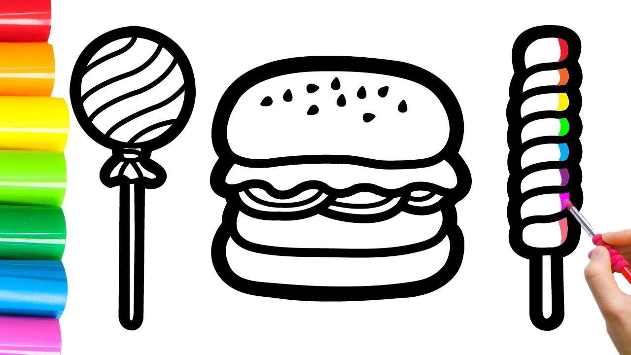 Drawing a Picture of Hamburger and candy For Children