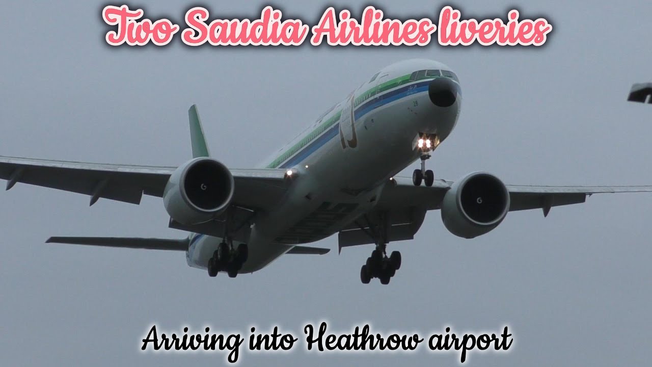Two Saudia Airlines liveries on display as they arrive into London Heathrow airport.