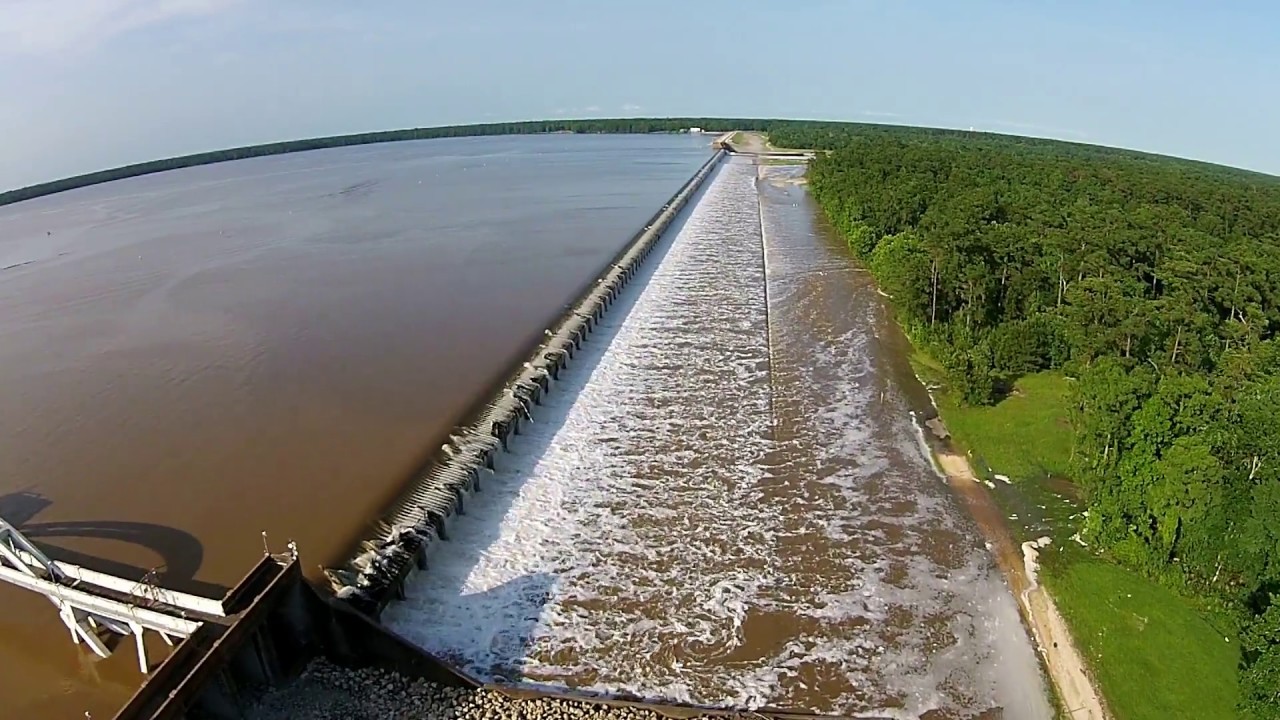 Lake Houston Dam Overflow Aerial Footage