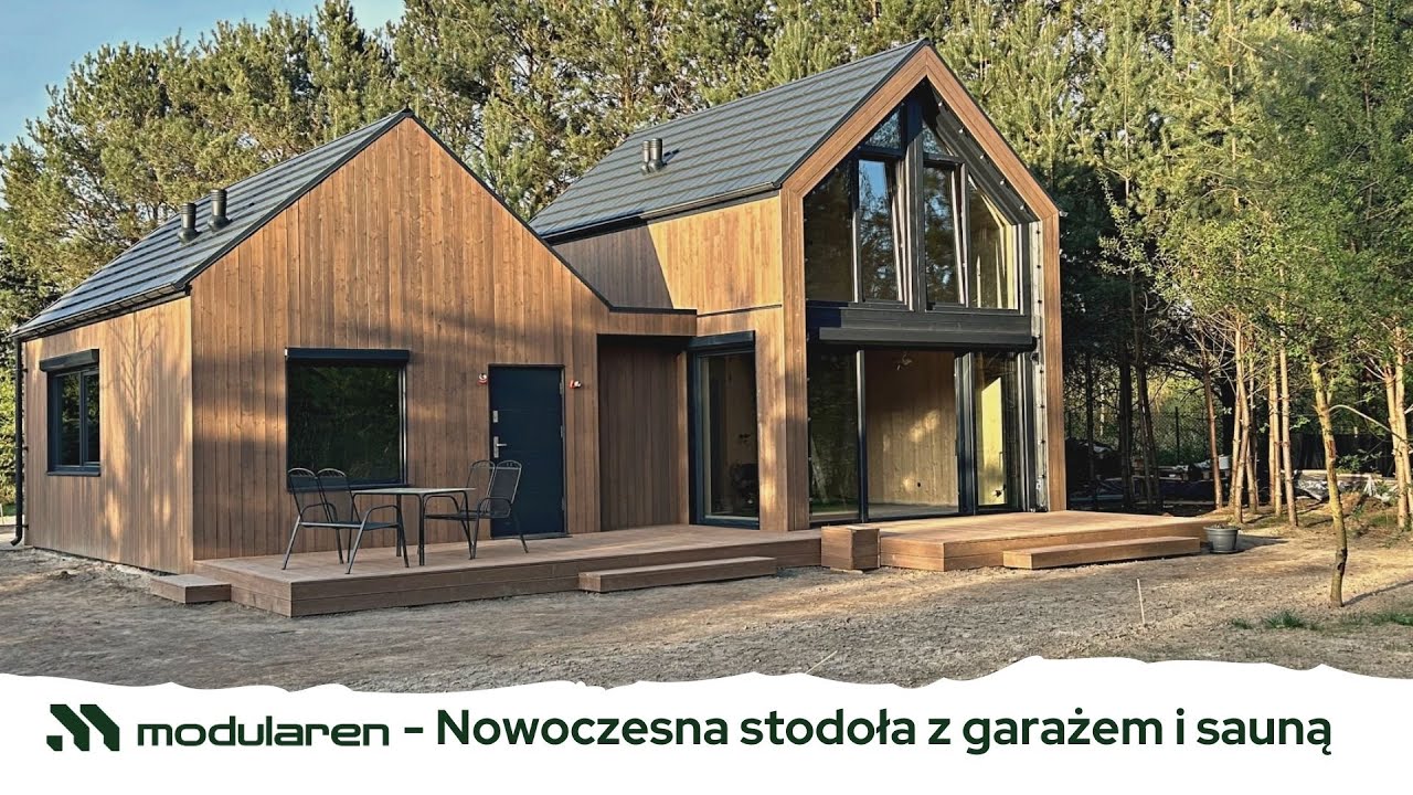 Nowoczesna stodoła z garażem i sauną - Dom modułowy w stanie deweloperskim