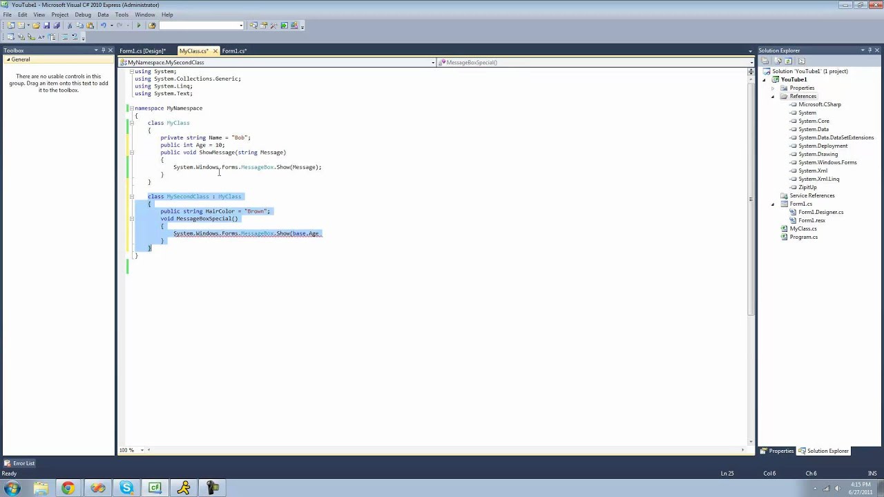 C# Beginners Tutorial - 25 - Inheritance and Overriding