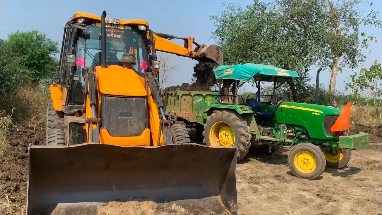 Jcb 3dx Machine Loading Mud in John Deere Tractor | jcb tractor cartoon gadi | Jcb loading truck