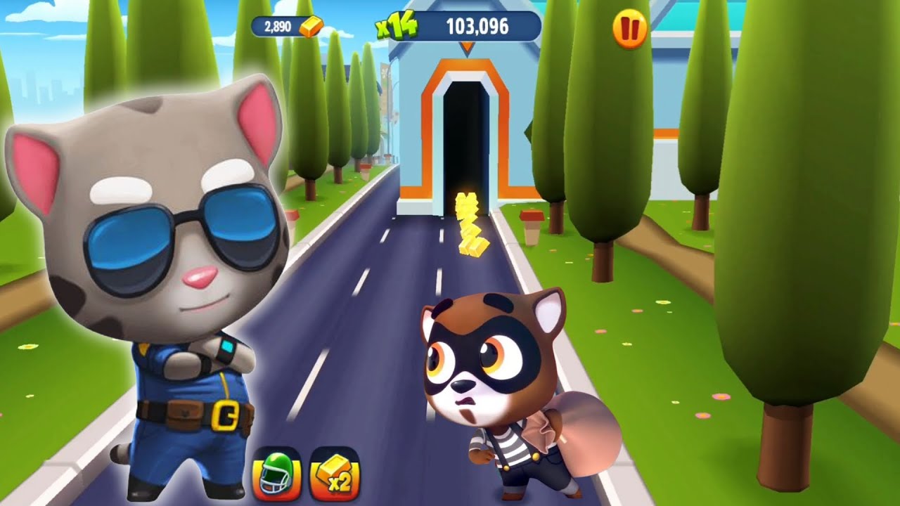 Talking Tom Gold Run In The Cyber ​​World - Officer Tom vs Roy Raccoon - Full Screen