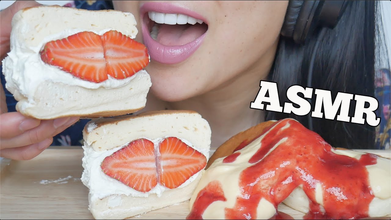 ASMR FLUFFY PANCAKE + STRAWBERRY PANCAKE SANDWICH (SOFT SQUISHY EATING SOUNDS) NO TALKING | SAS-ASMR