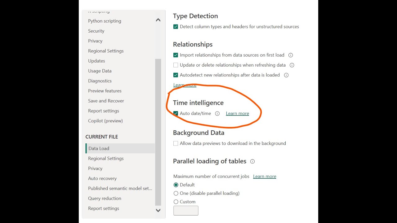 Power BI Desktop - Options - Preview Feature - Auto Date Time #learnpowerbi
