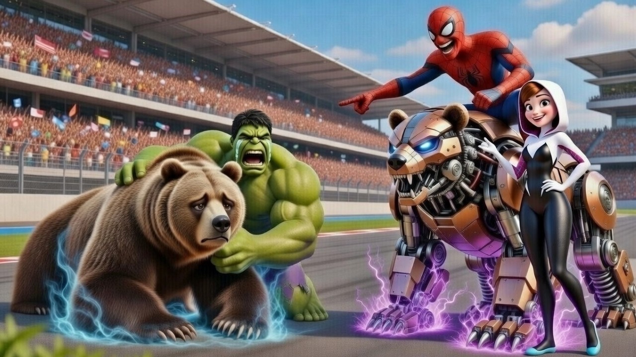 🐻🕷️ SPIDERMAN Wins The Magic Giant Grizzly Bear Racing Championship – Epic Racing Challenge