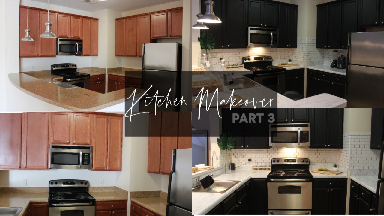 D.I.Y Black Kitchen Cabinets NO PAINT ! Rental friendly kitchen makeover Pt. 3