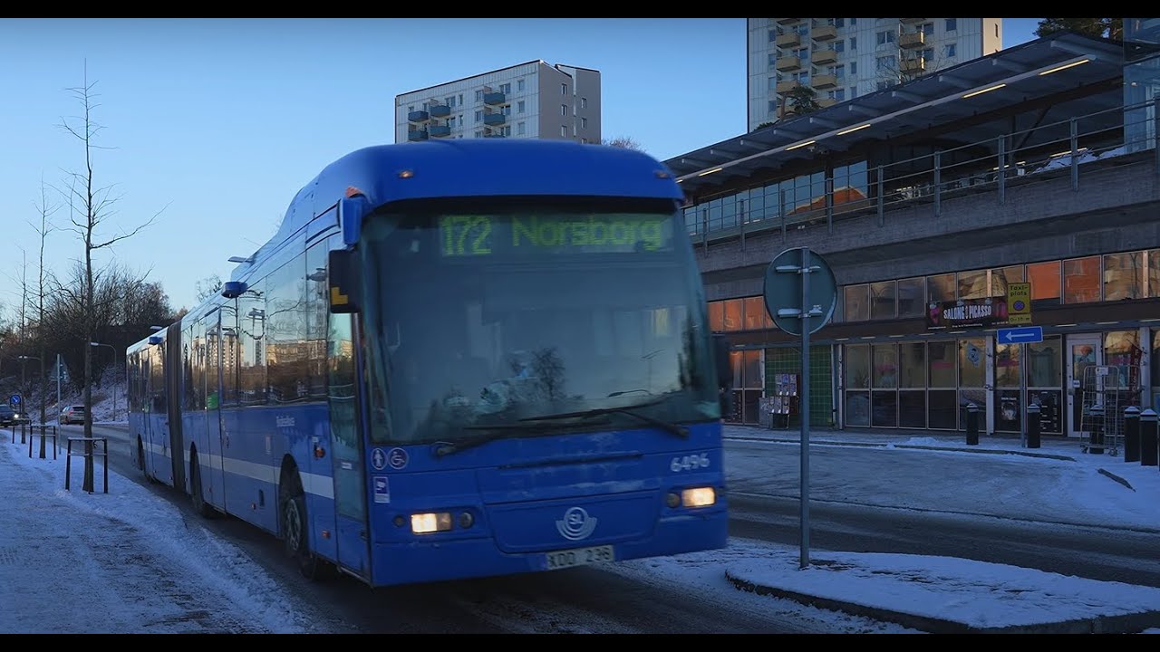 Sweden, Stockholm, winter bus 172 ride from Rågsed to Huddinge sjukhus
