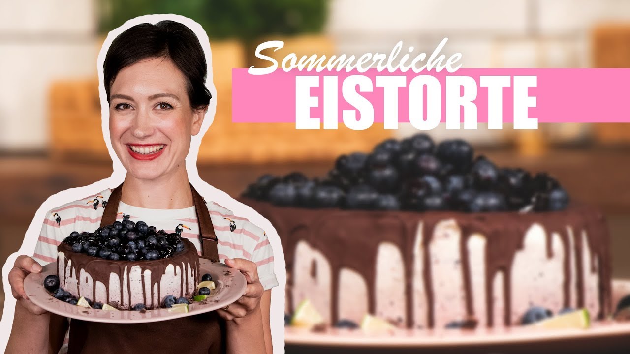 Ombré Eistorte I Blaubeer-Limetten Eistorte mit Eiswaffel-Boden I Drip-Cake