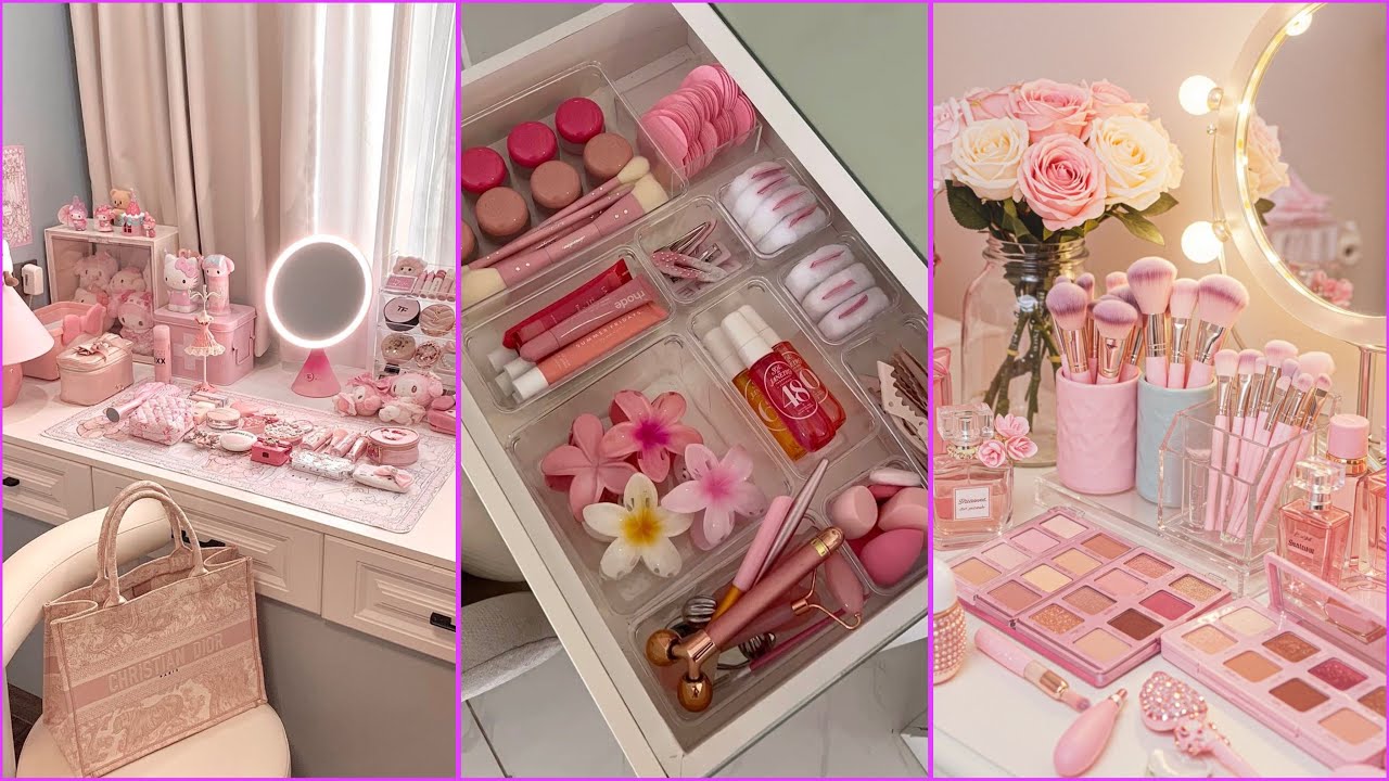 Aesthetic Pink Makeup Vanity Organization 🎀✨ | Pink Restocking & Beauty Setup