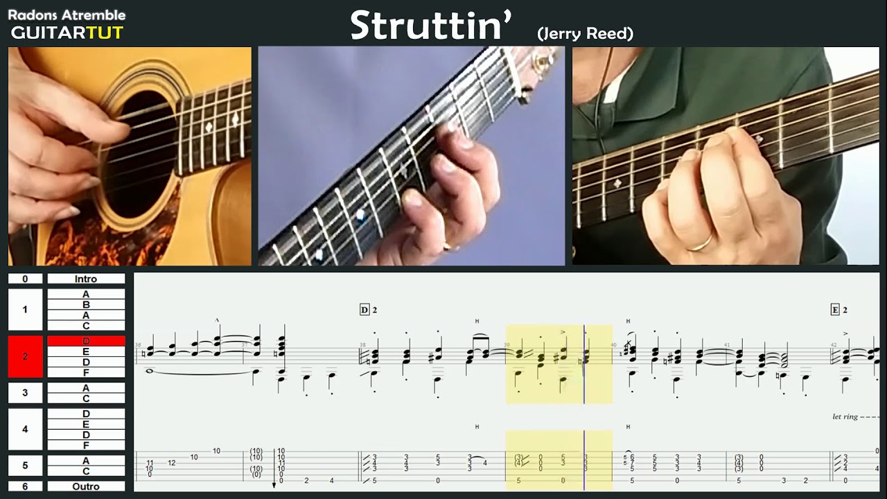 Struttin' - (Jerry Reed) - Tommy Emmanuel - Guitar Tutorial Slow Played Tabs & Score